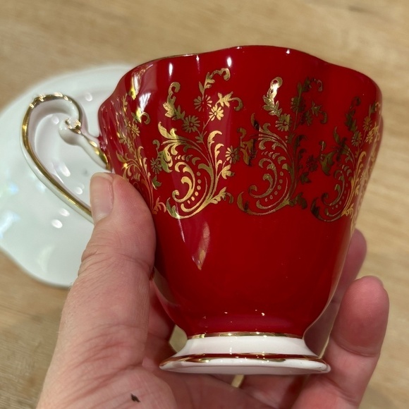 Vintage 50s Royal Standard Red Cabbage Rose Teacup Saucer Plate Set , Bone China - Picture 8 of 10